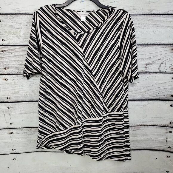 Christopher & Banks Large Black/White Stripe Top - Picture 1 of 6